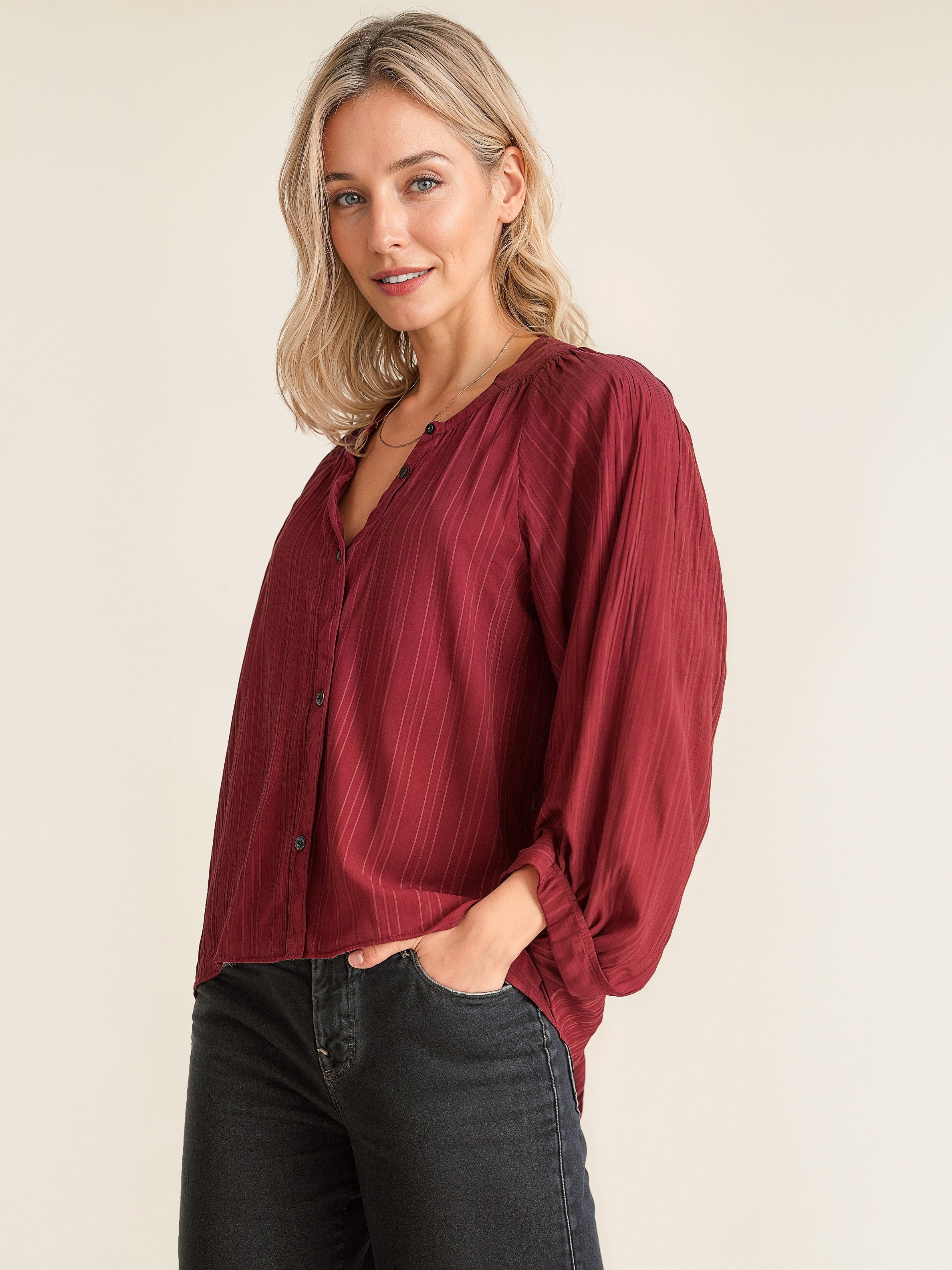 Balloon Sleeve Stripe Blouse 3