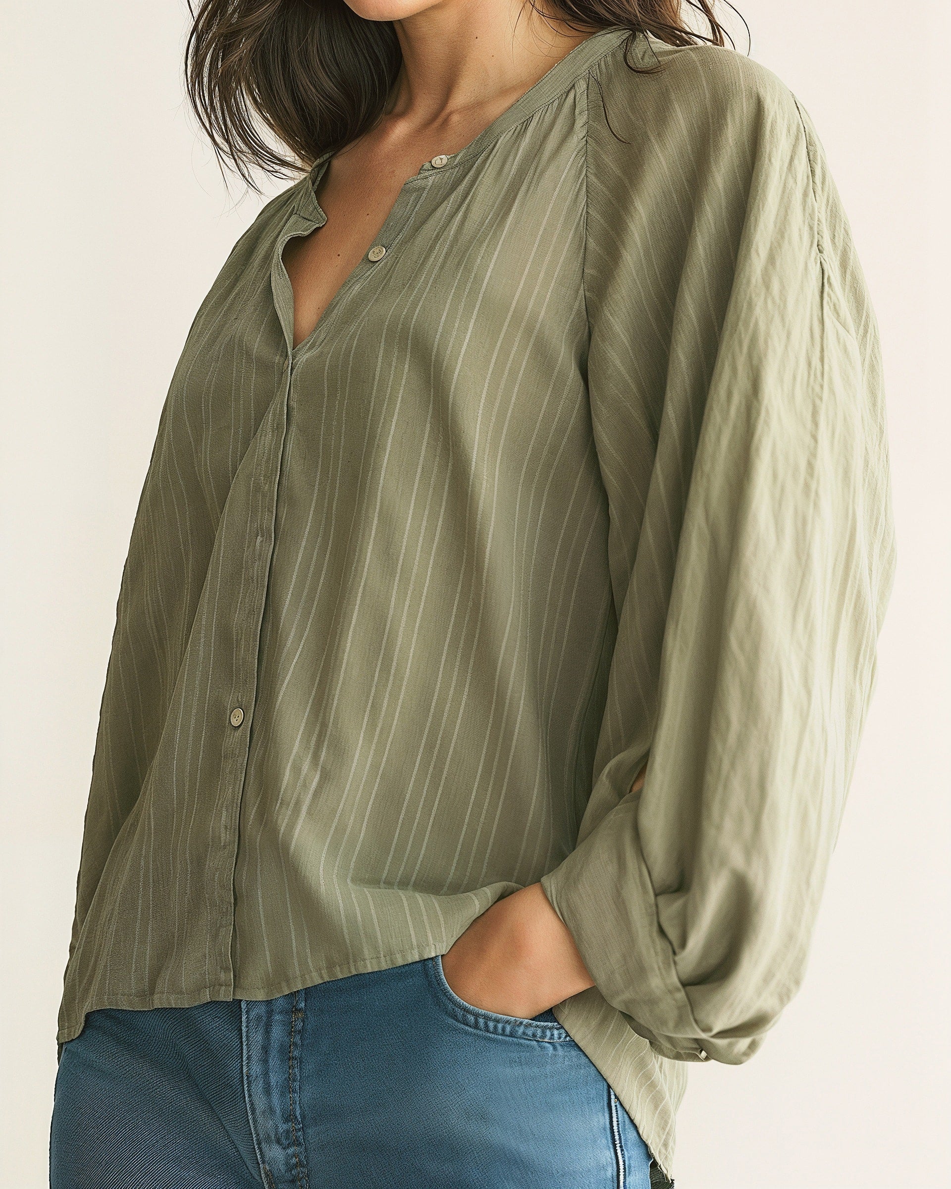 Balloon Sleeve Stripe Blouse 4