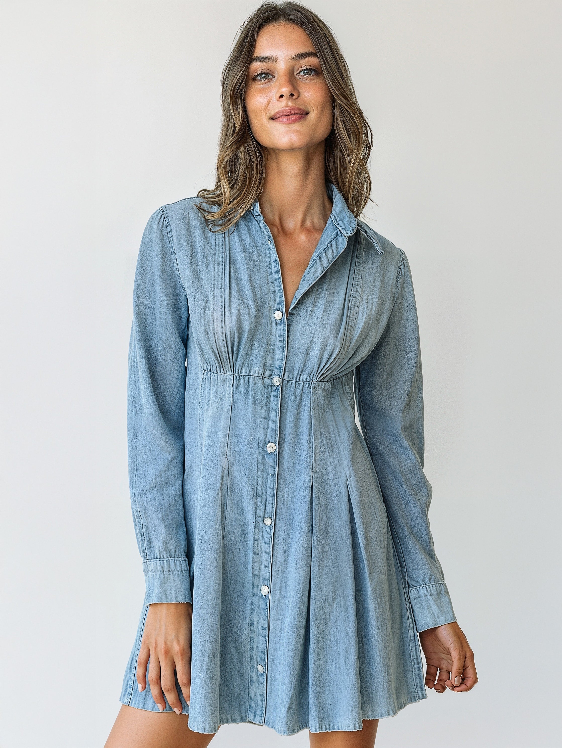 Collared Denim Mini Dress 1