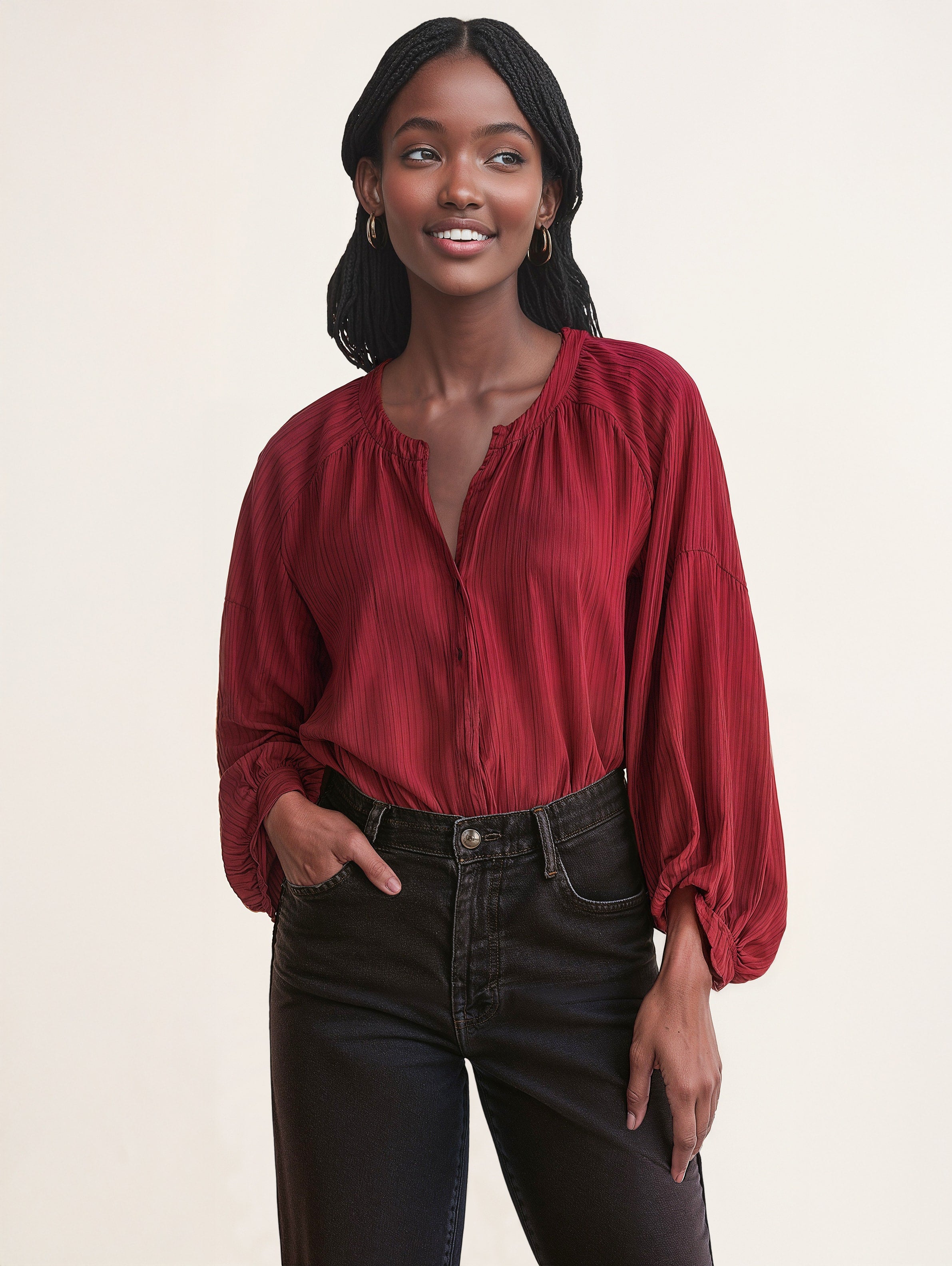 Textured V-Neck Blouse